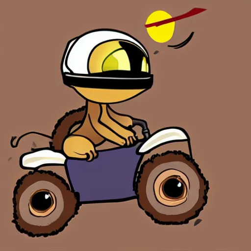 Prompt: cartoon of monkey wearing a space helmet riding an atv on the moon,