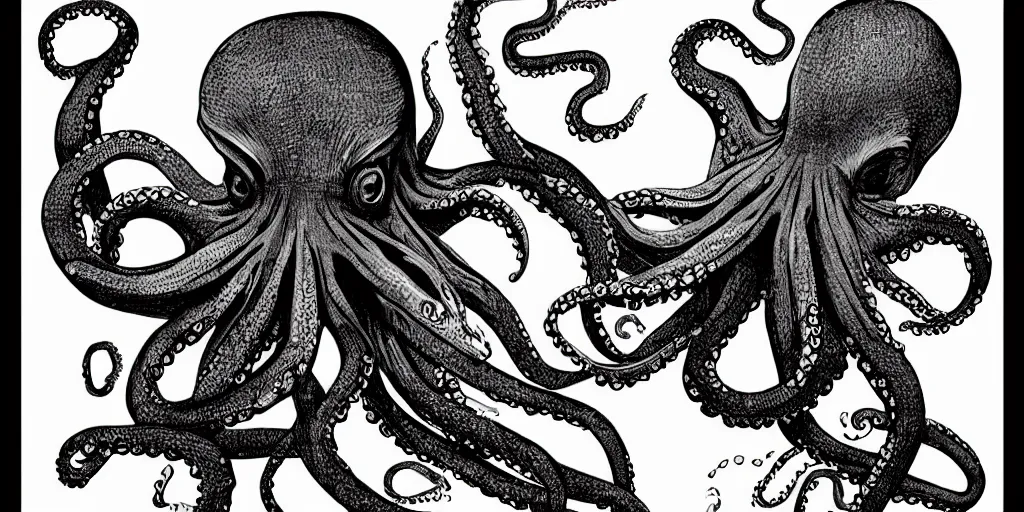 Prompt: A wise and gigantic octopus eats all hatred in the world and set us free. Beautiful and mysterious, large and protective
