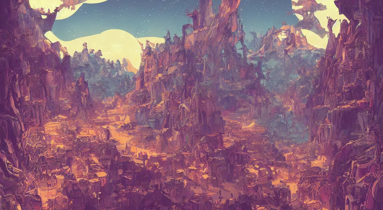 Image similar to vector wonderland bazaar zouk old egypt sky shine epic fantasy painting photoshop that looks like it is from borderlands and by feng zhu and loish and laurie greasley, victo ngai, andreas rocha, john harris