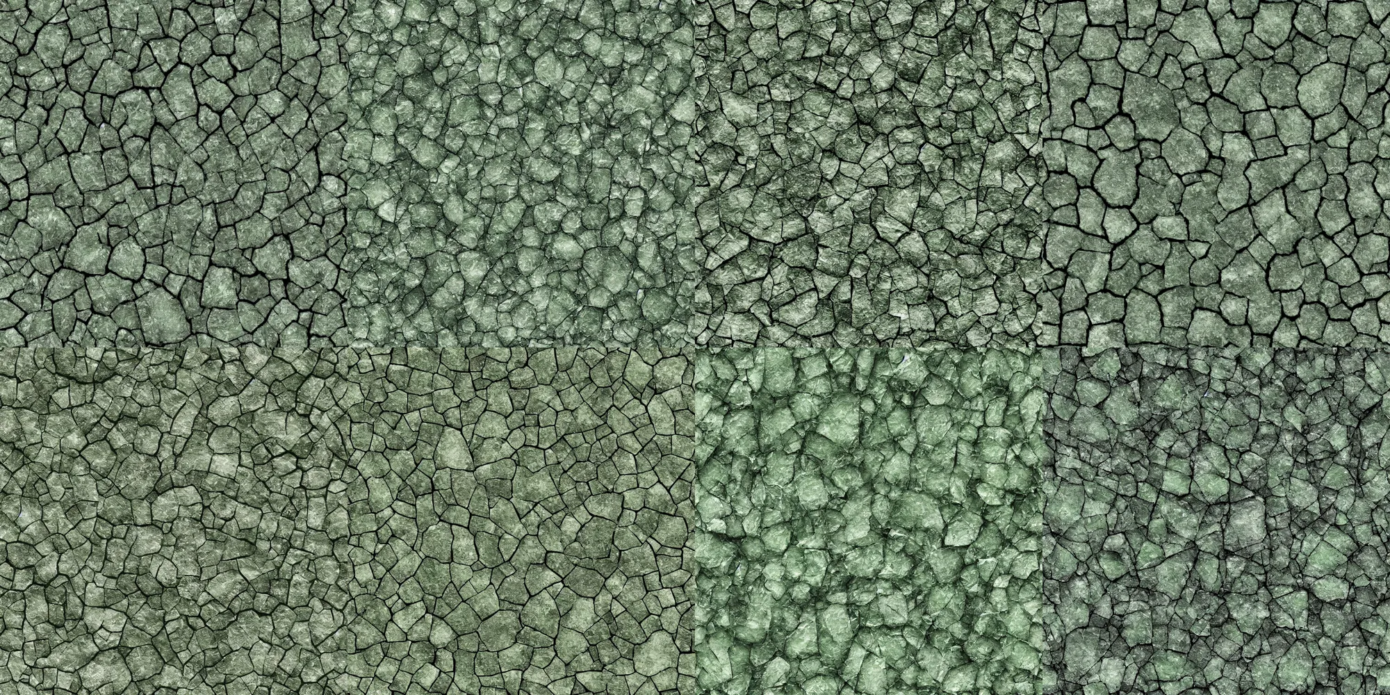 Prompt: sharp green cylindrical crystals embedded among stone, detailed ground terrain albedo texture, flat, 2 d texture, seamless