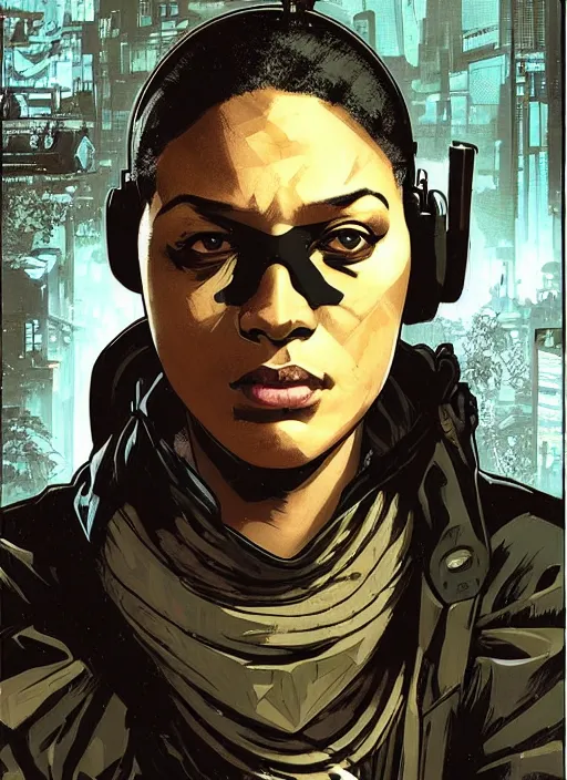 Image similar to cyberpunk blackops spy. night vision. chidi igwe. portrait by ashley wood and alphonse mucha and laurie greasley and josan gonzalez and james gurney. spliner cell, apex legends, rb 6 s, hl 2, d & d, cyberpunk 2 0 7 7. realistic face. dystopian setting.