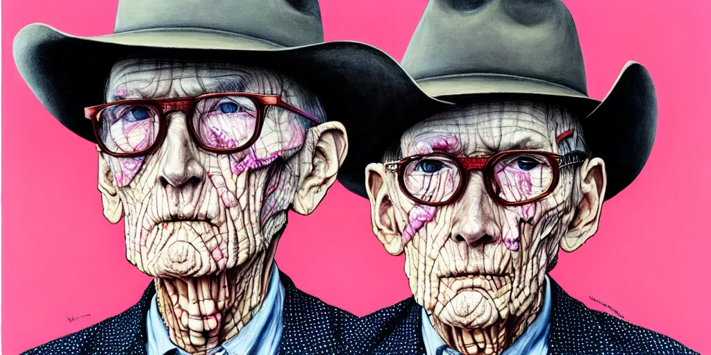 Image similar to full view of william s burroughs, wearing a cowboy hat, style of yoshii chie and hikari shimoda and martine johanna, highly detailed