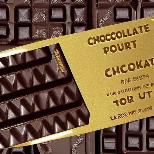 Prompt: golden ticket to tour chocolate factory!