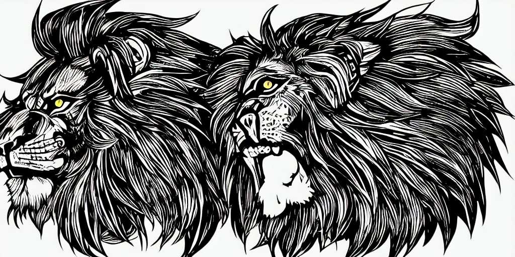 Prompt: game asset of unique lion heads on black background, organic, shigeru miyamoto color palette, shigeru miyamoto black inking, cel shading, 5 colors, solid colors, flat 2 d design, 2 d sprites, 8 k, close up