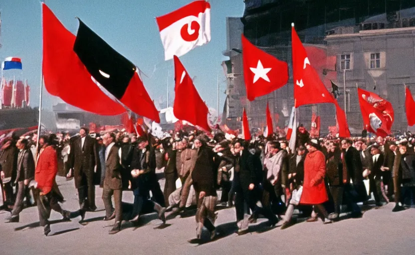 Image similar to 60s movie still of the great soviet's congress with CCCP flags and a statue of Lenin, by Irving Penn , cinestill 800t 10mm eastmancolor, heavy grainy picture, very detailed, high quality, 4k, HD criterion, precise texture