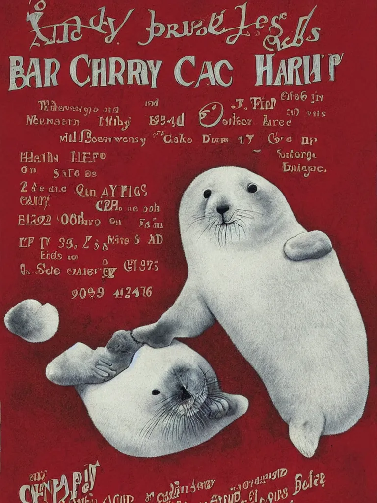 Prompt: baby harp seal at the circus, in the style of barnum and bailey, ringling brothers circus, circus, poster