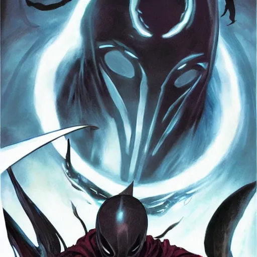 Prompt: comic book cover for'hollow knight vs bloodborne ', art by alex ross