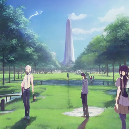 Image similar to luneta park 1 0 0 0 years in the future, painting by makoto shinkai, featured on pixiv, deviantart hd