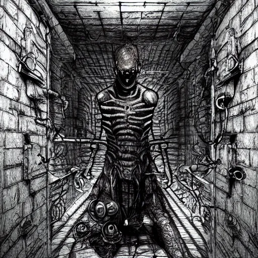 Prompt: the man stuck in the wall, creepy explorer sketch, godlike design, concept art, eldritch, grand scale, intricate detailed