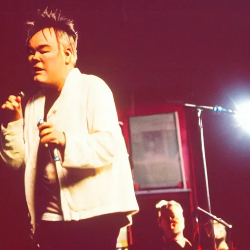 Image similar to stewart lee performing with the smiths, 3 5 mm film, by jamel shabbaz