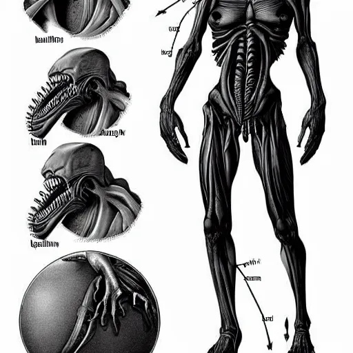 Prompt: Xenomorph Anatomy book