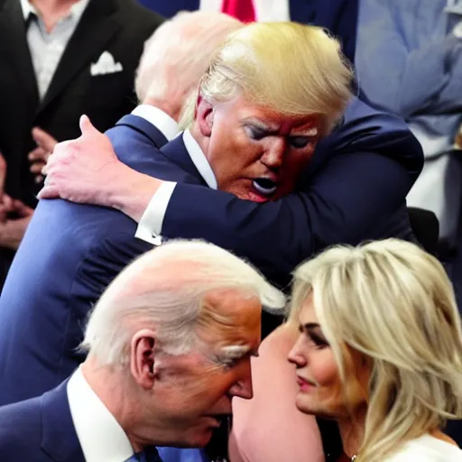 Image similar to Donald Trump hugging Joe Biden