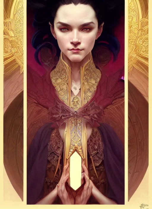 Image similar to symmetry!! portrait of a female sorcerer, dar fantasy, intricate, elegant, highly detailed, my rendition, digital painting, artstation, concept art, smooth, sharp focus, illustration, art by artgerm and greg rutkowski and alphonse mucha and huang guangjian and gil elvgren and sachin teng