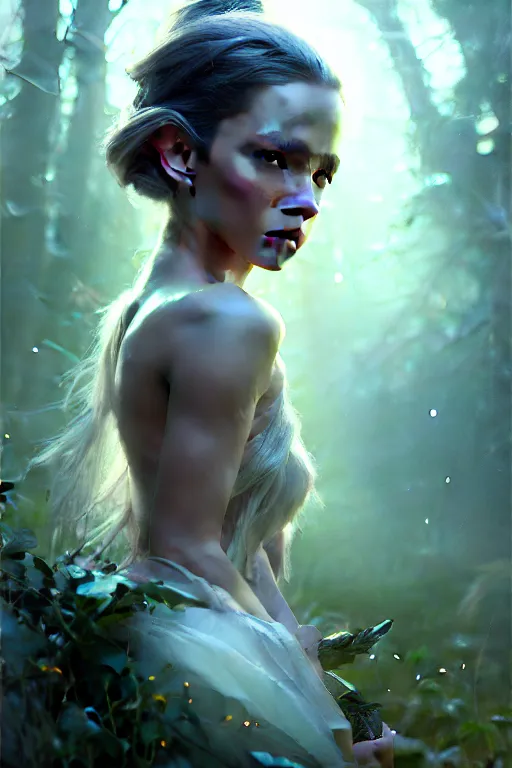 Image similar to cinematic shot of an epic portrait of a fairy dressed in military clothes, shiny skin, beautiful eyes, beautiful, small details, night setting, realistic poster with volumetric light from craig mallism, artgerm, jeremy lipkin and michael garmash, unreal engine, radiant light, detailed and complex environment, digital art, trends at art station, a masterpiece