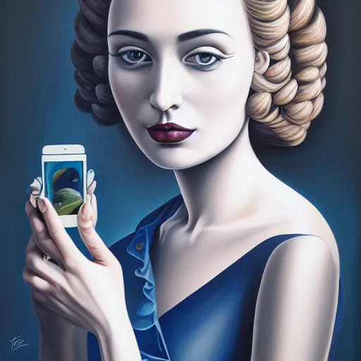 Image similar to a detailed painting of a woman, an ultrafine detailed painting by rafal olbinski, behance contest winner, pop surrealism, detailed painting, very detailed, minimalist, skeuomorphic, airbrush art