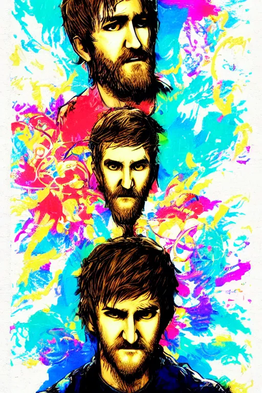 Image similar to inspirational style hope poster of bo burnham with beard, psychedelic colors, highly detailed, realistic, loving by yoji shinkawa