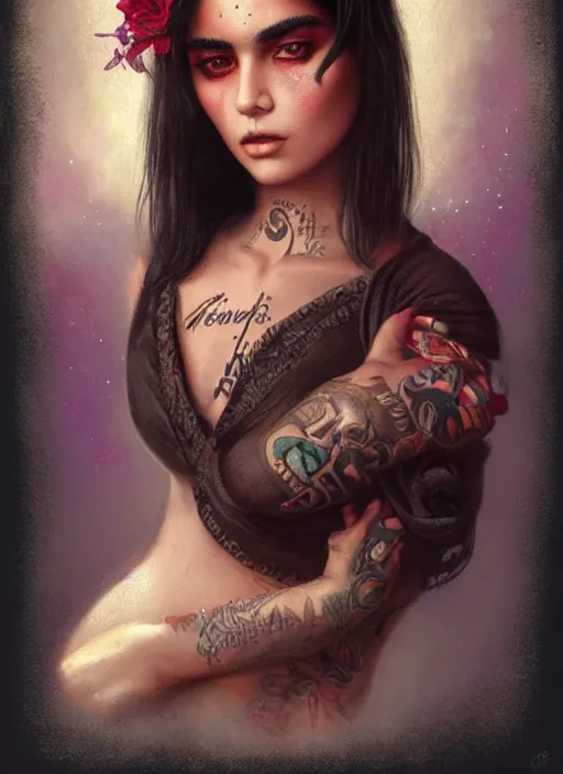 Image similar to a magical portrait of a mexican gang member with beautiful brown eyes and short black hair, art by manuel sanjulian and tom bagshaw