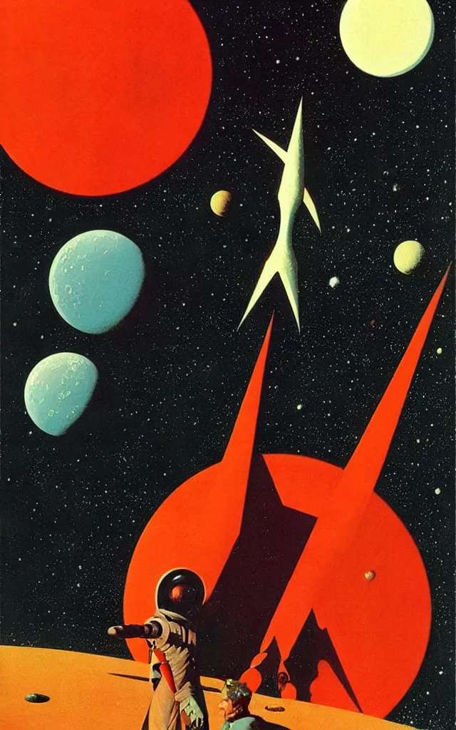 Image similar to space fantasy. bauhaus art. dean ellis.