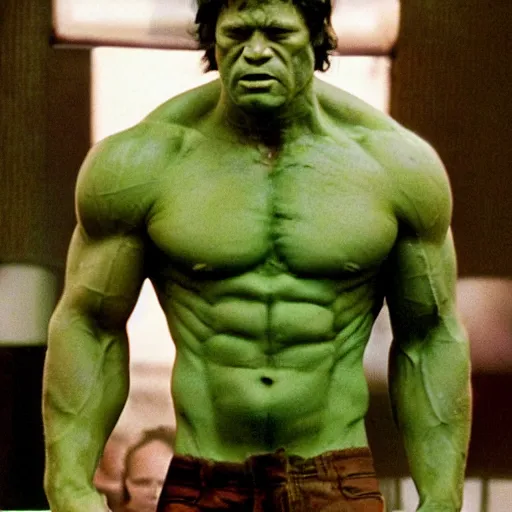 Image similar to jason statham as hulk in 1 9 7 7 movie