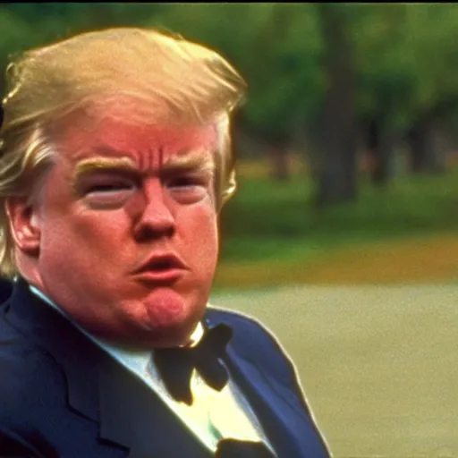 Prompt: philip seymour hoffman is donald trump, forest gump ( 1 9 9 2 ), cinematic shot