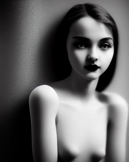 Image similar to black and white dreamy young beautiful female artificial intelligence, cinematic, rim light, photo - realistic, elegant, high detail, 8 k, masterpiece, photo taken in 1 9 3 0