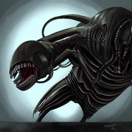 Image similar to “ digital art illustration of a xenomorph by artist michael mitchell ”