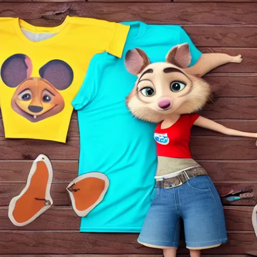 Image similar to 3 d render, portrait, upper body shot, mid shot, anthropomorphic mouse, female, wearing denim short shorts and a off yellow tank top shirt, solo, in the style of zootopia