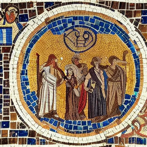 Image similar to an ancient greek mosaic of harry potter