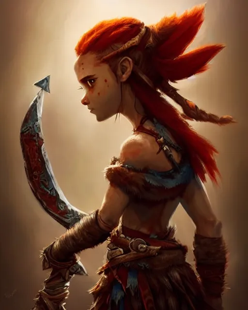 Prompt: cute little anthropomorphic kratos and aloy cute and adorable, pretty, beautiful, dnd character art portrait, matte fantasy painting, deviantart artstation, god of war, horizon zero dawn, by jason felix by steve argyle by tyler jacobson by peter mohrbacher