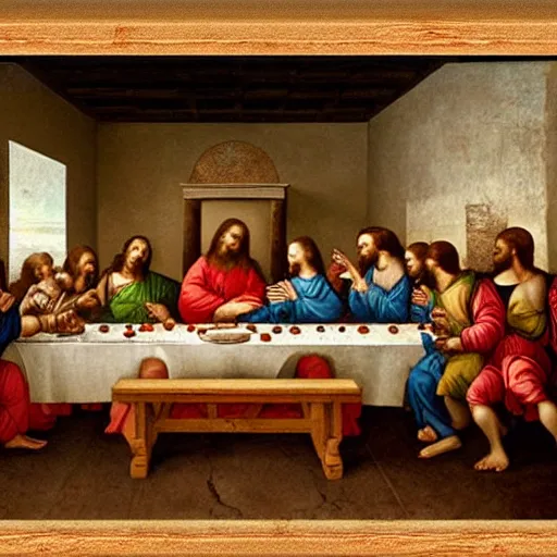 Image similar to last supper by leonardo da vinci bit with pizza