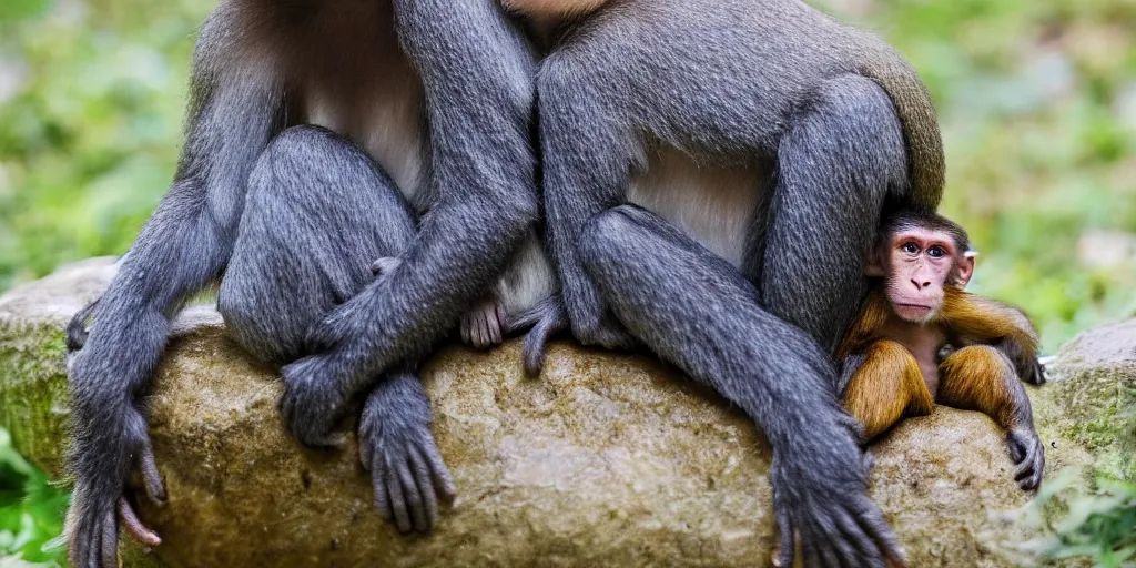 Image similar to a monkey sitting on the back of a turtle