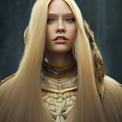 Prompt: nordic princess with long blonde hair : : weta pixar movie still photo : : hi - fructose, decadent highly - detailed digital painting, symmetrical face, golden ratio, octane render, artstation, smooth, sharp focus, artgerm, mucha, loish, wlop