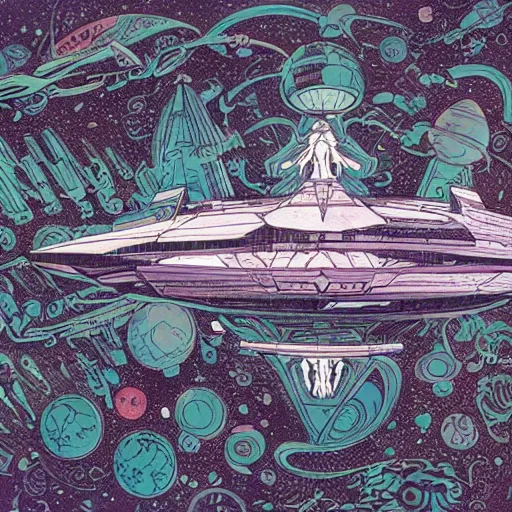 Prompt: a space ship designed by James Jean