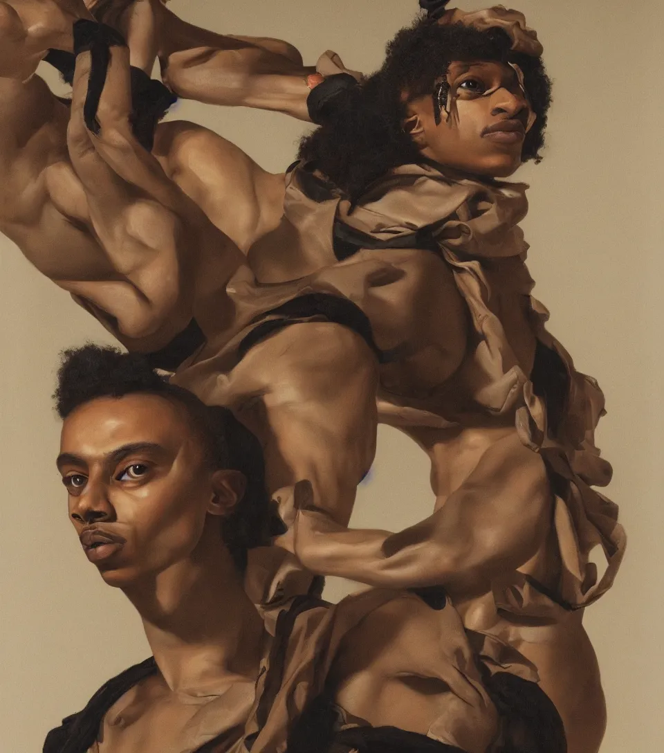 Image similar to portrait of nle choppa by roberto ferri x fendi