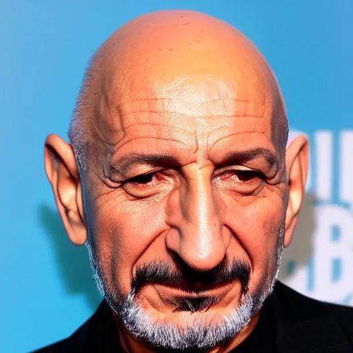 Prompt: ben kingsley's head has the form of an ice cream ball. it is on top of an ice cream cone. colorful ink