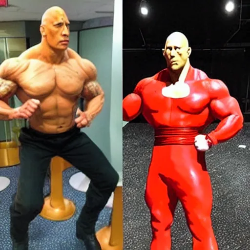 Image similar to dwayne the rock johnson cosplaying as saitama of one punch man, realistic