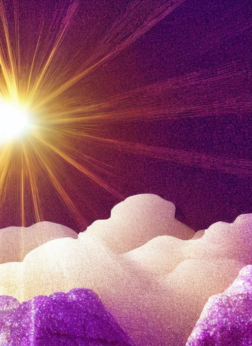 Prompt: white subtle purple gold god rays clouds sand gold salt crystals sharp detail 3d render simple background graphic ultra simplified