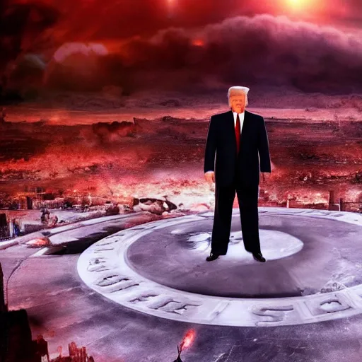 Image similar to donald trump in award winning apocalyptic sci fi film, movie scene, 8 k hd,