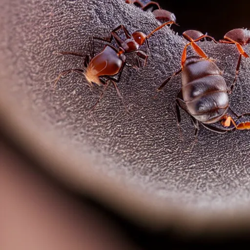 Prompt: A close-up view shot of an ant's head using Laowa 25mm at 5x magnification