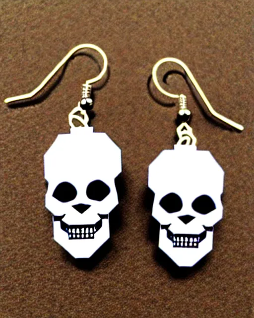 Prompt: spooky cartoon skull, 2 d lasercut earrings, in the style of moebius