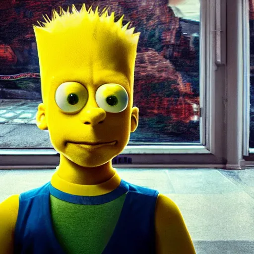 Image similar to stunning award winning hyperrealistic hdr 8 k highly detailed portrait photo of bart simpson as a real human