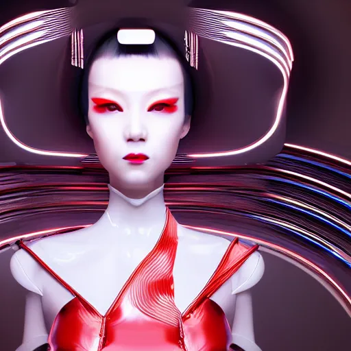 Prompt: futuristic japanese inspired avant-garde art, deco fashion, highly detailed, photorealistic portrait, bright studio setting, studio lighting, crisp quality and light reflections, unreal engine 5 quality render