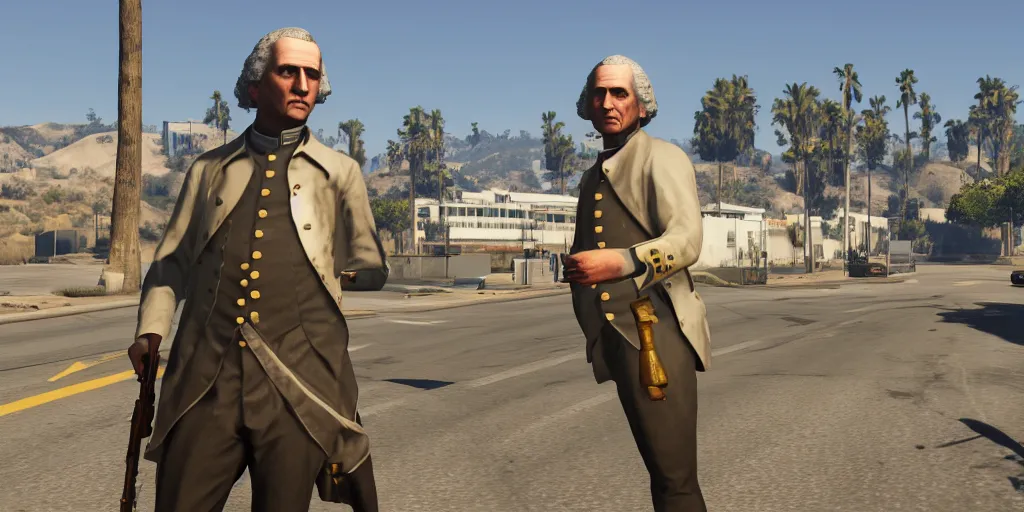 Prompt: george washington in gta v, in game screenshot, 8 k resolution