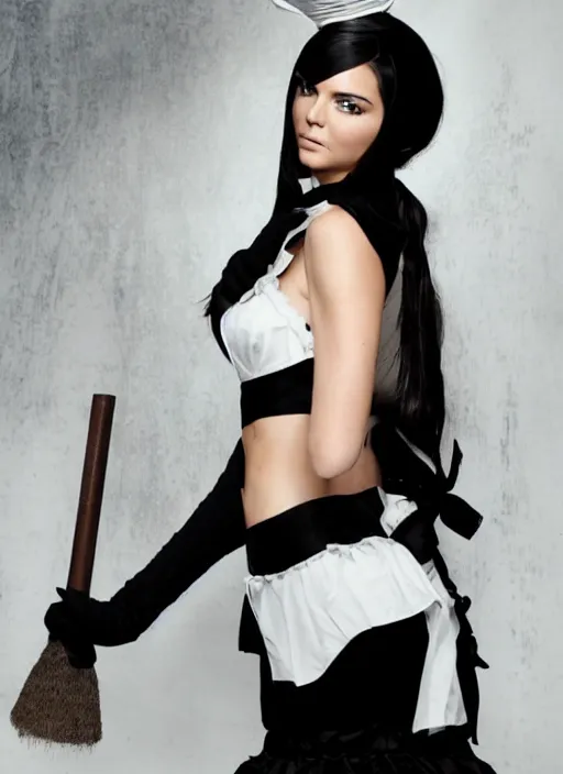 Prompt: kendall jenner in 2 b cosplay victorian maid studio lighting cinematic photoshoot