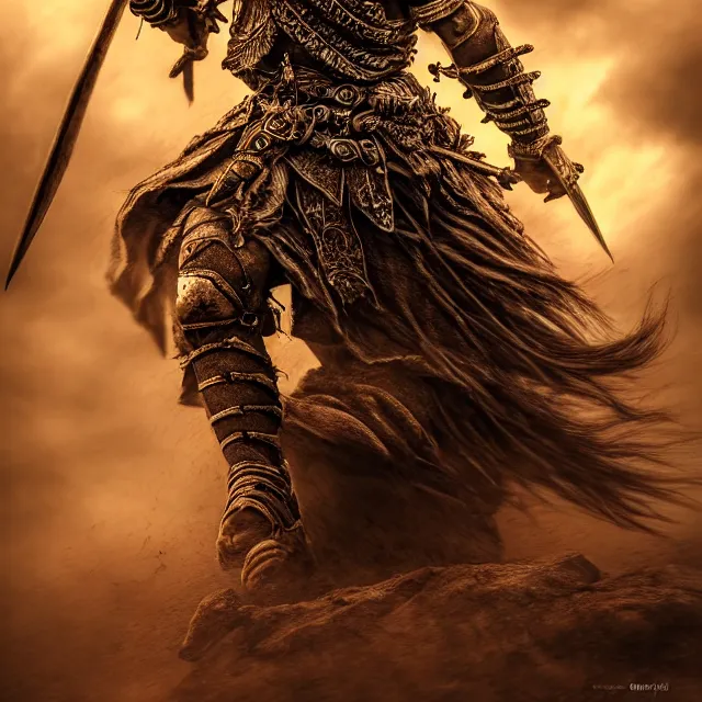 Prompt: warrior, fantasy, highly detailed, 4 k, hdr, smooth, sharp focus, high resolution, award - winning photo, photorealistic