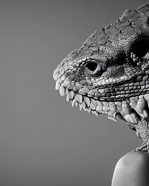 Prompt: a dramatic photo portrait of a reptilian woman