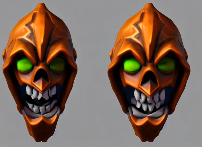 Image similar to hooded skull, with oni face mask, stylized stl, 3 d render, activision blizzard style, hearthstone style, crash bandicoot artstyle