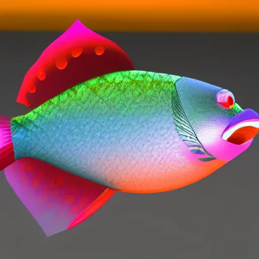 Image similar to 3D rendered aesthetic fish, chromatic material, translucent, high details, 8k, sharp, realistic