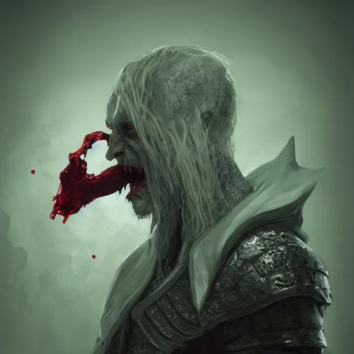 Image similar to portrait of vampire lord drinking from a goblet of blood, fantasy concept art, dark souls, octane, ray tracing
