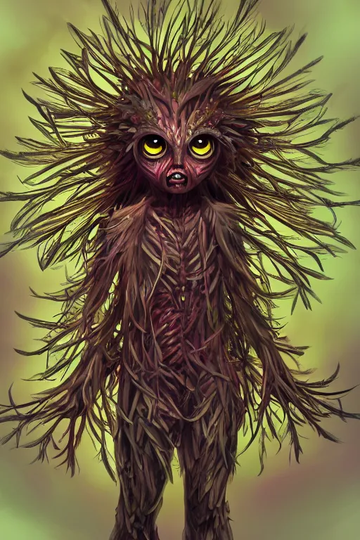 Image similar to a glowing humanoid figure dandelion monster with large glowing eyes, highly detailed, digital art, sharp focus, trending on art station, artichoke, anime art style